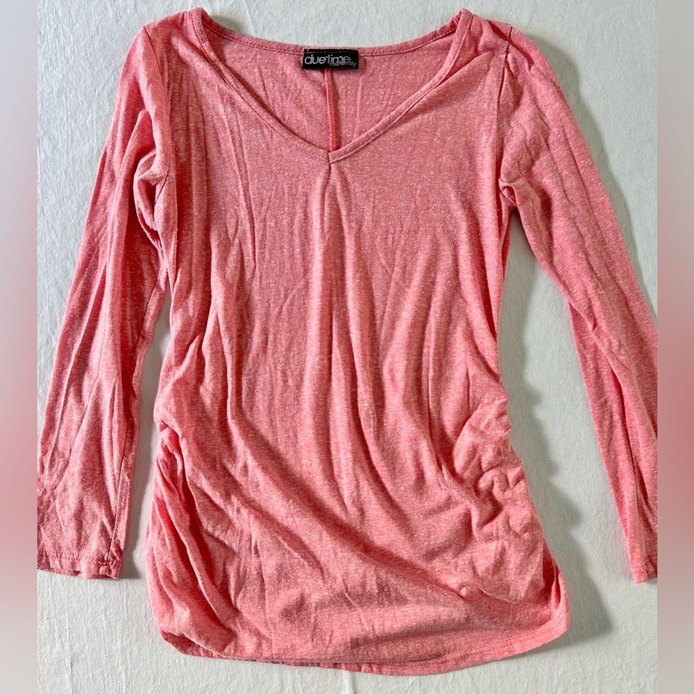 Duetime Maternity Long Sleeve Ruched Tee Salmon Size Large V-Neck Stretch